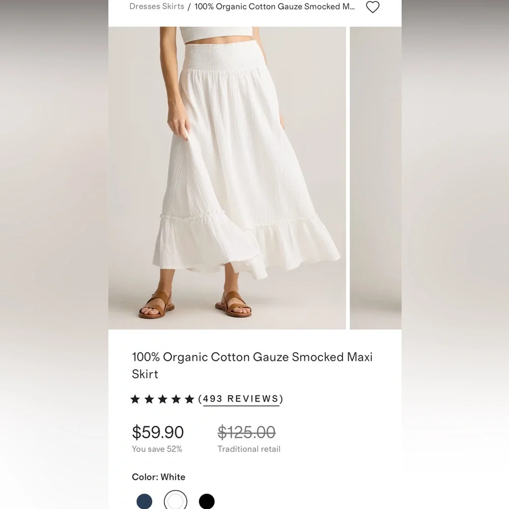 Quince 100% Organic Cotton Gauze Smocked Maxi Skirt - XL (XXL) white - Picture 1 of 3